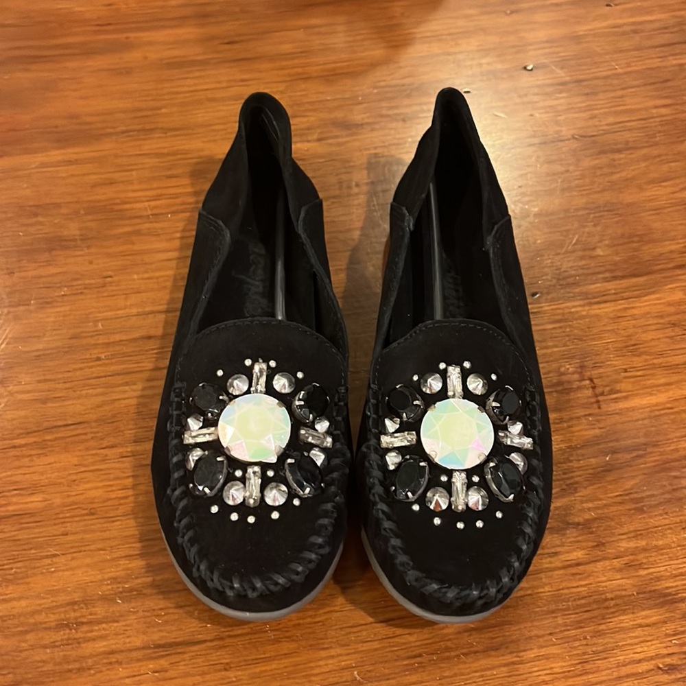 Free People Cherokee Gem Stone Moccasin Shoes Flats Black Suede Womens Size 8 - Picture 6 of 13